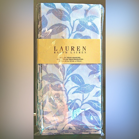 RALPH LAUREN NAPKINS PINE VIEW SILVER SET OF 4 COTTON NWT 20 INCH BY 20 INCH